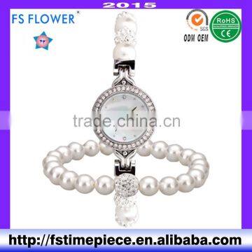 FS FLOWER - Slim Pearl Bracelet Watches Diamond Insets