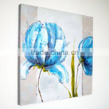 Stretched and Framed elegant blue flower painting canvas, canvas artwork