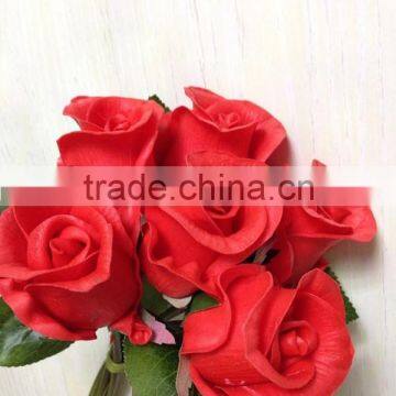 artificial red pu flowers wedding bouquets 6 head rose bud bouquet