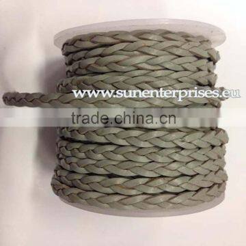 Braided Leather cords -Flat Braided Leather Choty-SE-Grey-5MM