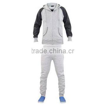 Low order custom tracksuits for men grey colour with black arms hoodie tops