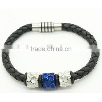 Wholesale Cheap Custom Custom Braided Leather Bracelets With Stainless Steel for Logo photo-4