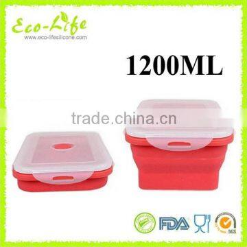 BPA Free 1200ML Silicone Collapsible Food Warmer Lunch Box With Lock, Foldable Food Container
