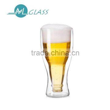 New product 400ml double wall clear glass beer cup handblown purple glassware OEM