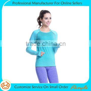 Polyester / elastic stretch workout sportswear women long sleeve t shirts