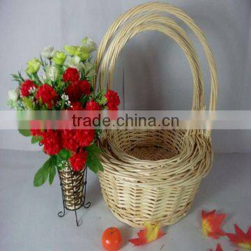 HOT 3pcs Natural Round Wicker Fruit Basket With Handle