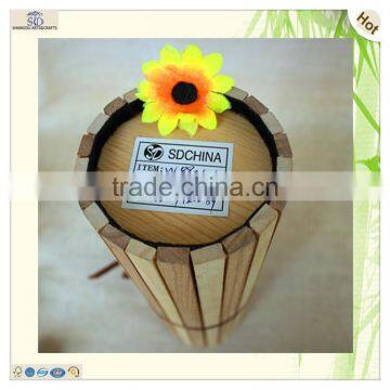 Handles Round Cylindrical Poplar Pine Wine Gift Box photo-4