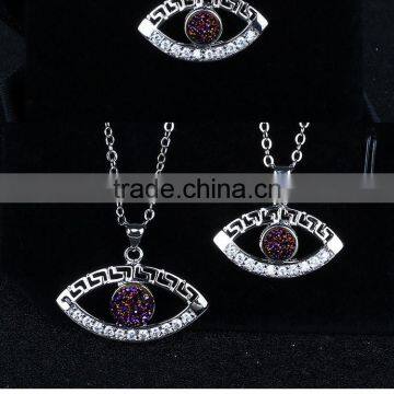 S925 Sterling Silver Evil Eye Natural Drusy Agate Crystal Quartz Geode Druzy Pendant photo-6