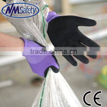 NMSAFETY 13g knitted hand gloves latex coated working gloves purple work gloves for women