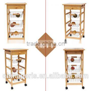 2016 Good Quality and Competitive Price Wooden Kitchen Trolley With Three Metal Wire Brackets
