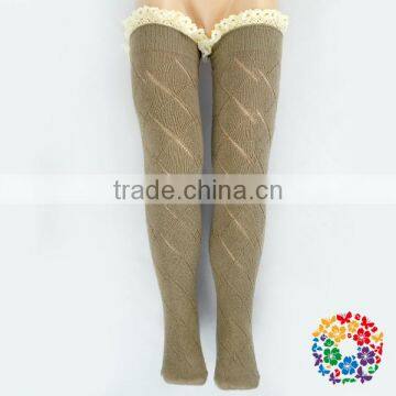 Solid Young Girls Tube Socks Hollow-Out Decorative Pattern Socks Long For Girl