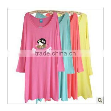 wholesale cheap custom 100% cotton long sleeve printing sleepwear nightskirt