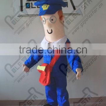 Little red backpack small eyes postman pat mascot cartoon costume