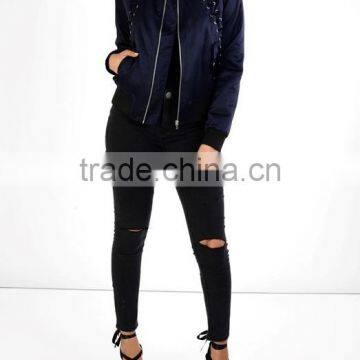 Trendy Women Jacket Hot Sale New Design Satin Bomber Jacket photo-2