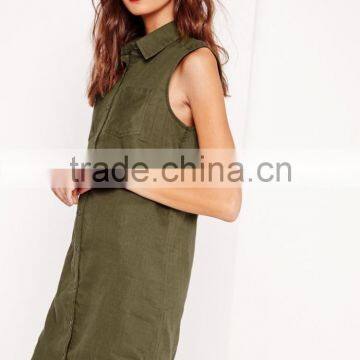 High Quality Elegant Women Khaki Sleeveless Soft Material Shirts photo-2