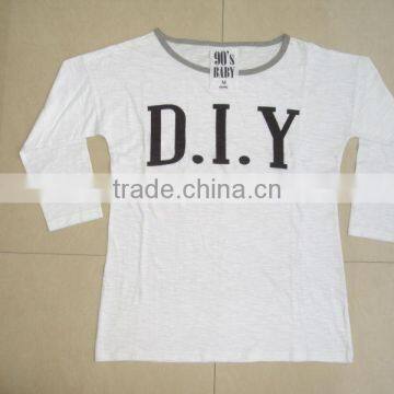 Ladies slab-yarn t-shirts. 100%cotton long sleeve slab-yarn T-shirt for women