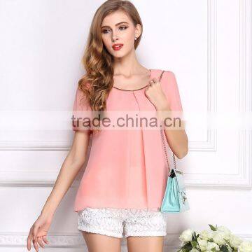 Latest Hot Sell European Summer Hot Sale Style Fashion Women Fancy Casual Lace Lady Shirts photo-3