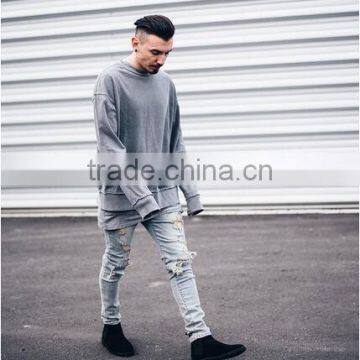 High Quality Streetwear Classic Loose Hanging Shoulder Joker Fleece/old Damage Flash Head Long Sleeved Fleece for Male photo-5