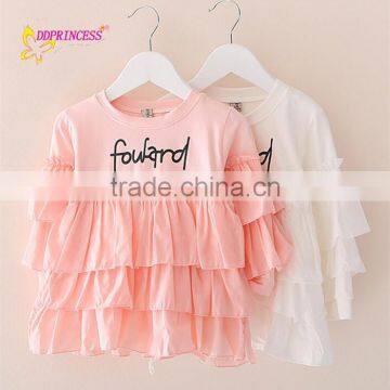 2015 new fashion pink and white girl boutique outfit clothing long sleeves with word printed