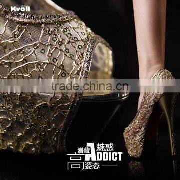 2014 nets fabric Shoe high heel shoe Lady shoe