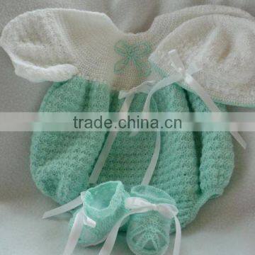 Ribbon Pattern With Hat and Shoes Handmade Baby Dress Crochet photo-2