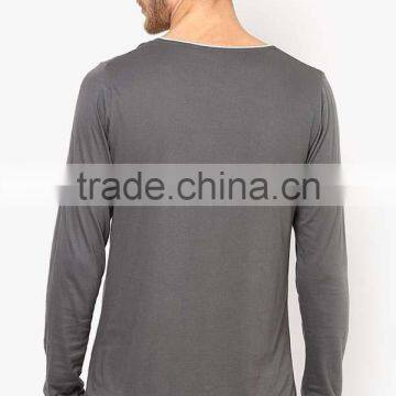 Wholesale 100% Cotton Grey V-neck Long Sleeve T-shirt photo-2