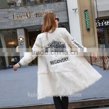 2016Winter New Women Fur Coat Rabbit Fur Thick Medium Long Jacket Baseball Uniform Design Fashion Winter Warm Outwear Coat photo-2