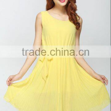 2016 Latest Designs Women Gender Summer Mint Green Sleeveless Round Neck Women Dress Pleated Chiffon Vest Dress for Women photo-4