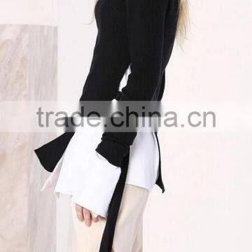 EY0867S Long Sleeve Cable-knit Hem Split Pullover Knit Sweater Patterns for Girls photo-4