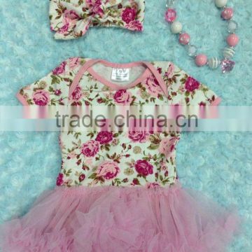 2015 baby girl rompers tutu rompers with chunky necklace and headband