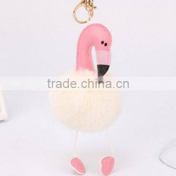 Cute Creative Fake Rex Rabbit Fur Ball Keychain Animal Pom Pom Flamingo KeyChain photo-5