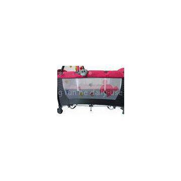 Red Folding Children Cot , Portable Baby Playpen Attached Big Canopy