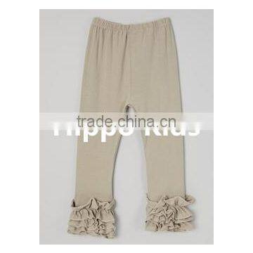 Wholesale pure color capris cotton little girls skinny leggings grey ruffle pants