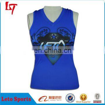 Cheerleading Sleeveless V-neck Stretch Singlets /Custom Printed Tank Top Blue