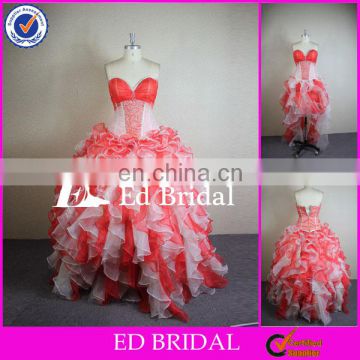 F211 Real Sample Coral And White Organza Ball Gown Quinceanera Dresses With Detachable Skirt