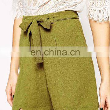 Women's Crepe Spandex Shorts With Pockets Tie Waist Detail Shorts Custom photo-3