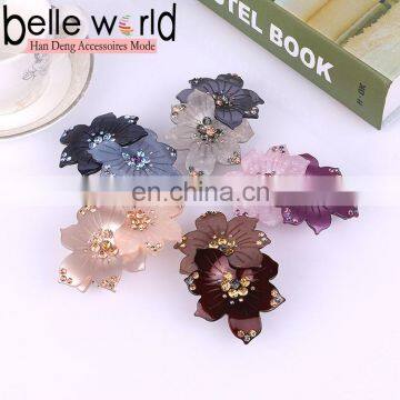 Beautiful Flower Hair Acetate Barrettes Clips With Rhinestone