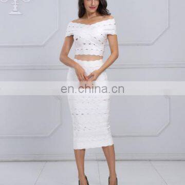 2017 OEM 2 piece bandag dress set off the shoulder white evening party dress