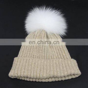 Autumn and Winter Warm Large Fox Hair Wool Wool Hat Adult Knitted Hat photo-5