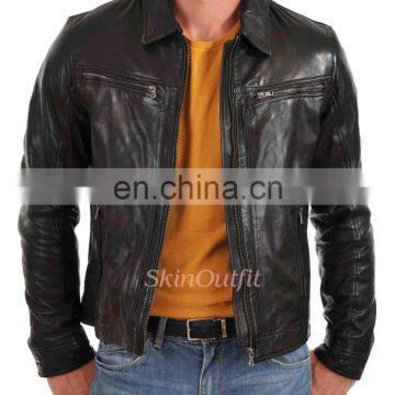 Classic Mens Premium Brown Biker Motorcycle Leather Jacket