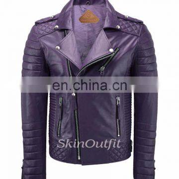 NEW MEN'S GENUINE LAMBSKIN STYLISH MOTORCYCLE BIKER LEATHER JACKET PURPLE