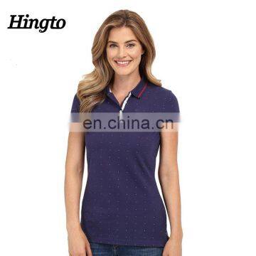 95% cotton 5% spandex ladies dot prnt pique polo shirts black design