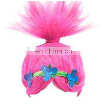 MCH-2293 New fashion cheap Synthetic Cosplay amaranth Wig trolls wig with flower headband for kids