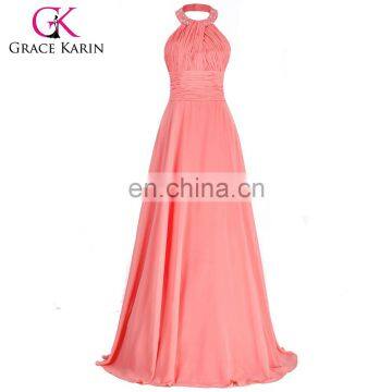 Grace Karin Womens Halter Formal Long Watermelon Chiffon Prom Dress Wholesale CL6028