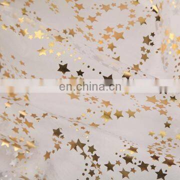 2015 New Style Fashion Dress Material Star Printed Organza Fabric Gold Blocking Organza