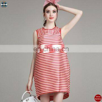 T-D062 Sleeveless Stripe Printed Modern Loose Sample Summer Ladies Dress