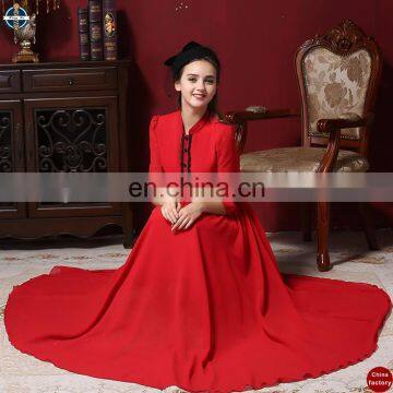 T-D057 Femal Elegant Puff Sleeve Chiffon Full Length Women Dresses