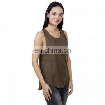 Solid Brown Sleeveless Top for Girls photo-4
