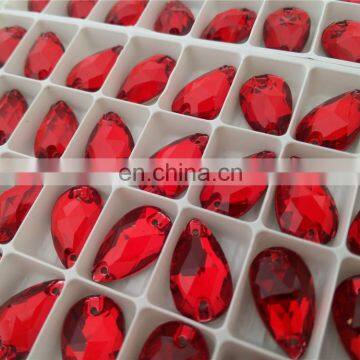 Drop Shape Red Crystal Stone For Sew On Garment Decoration