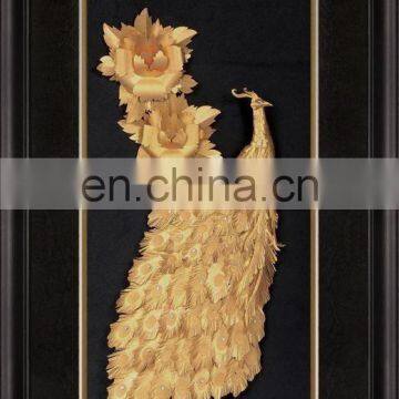 Wall Decoration 24k Gold Picture Frames With 3D Peacock High Quality